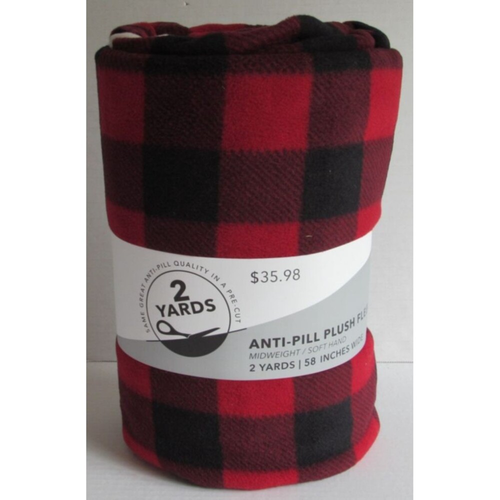 JoAnns 2 Yd Pre Cut Anti Pill Blizzard Fleece Plush Midwt Red Buffalo Check NWT